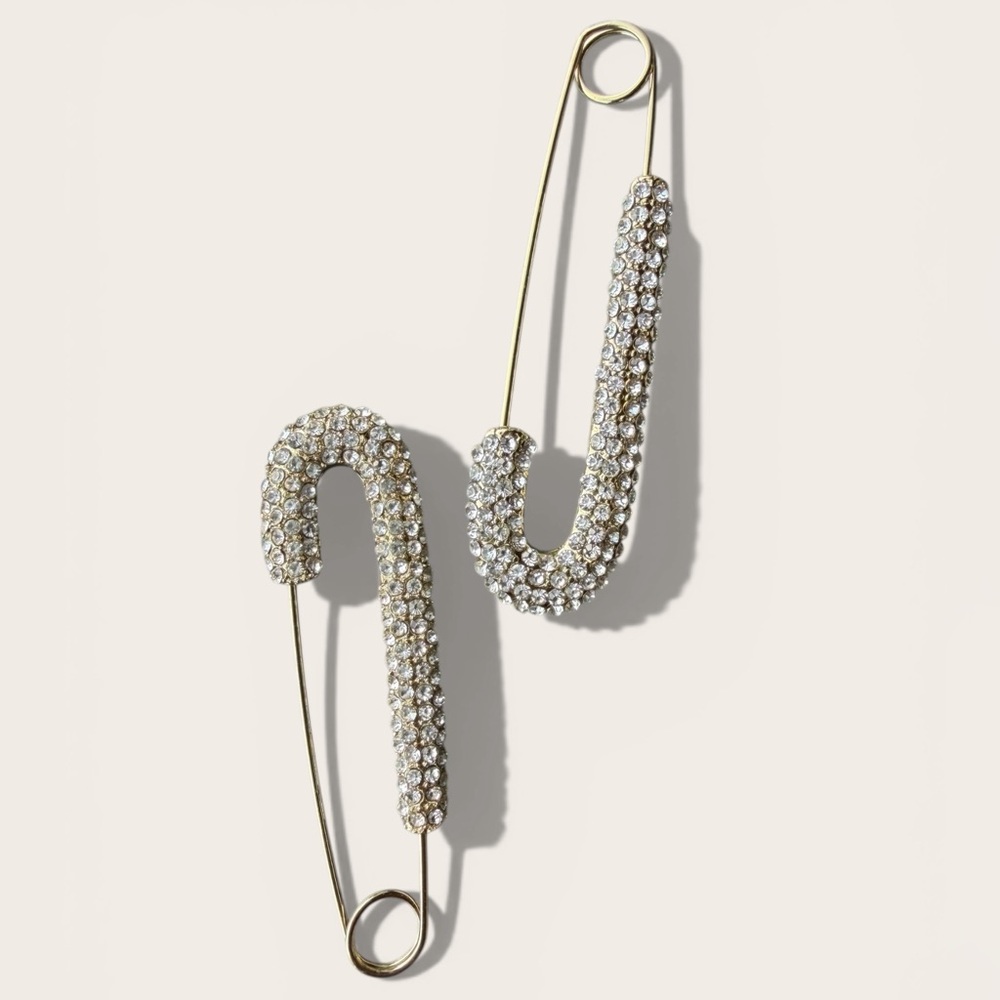 Gold Crystal Safety Pin Earrings